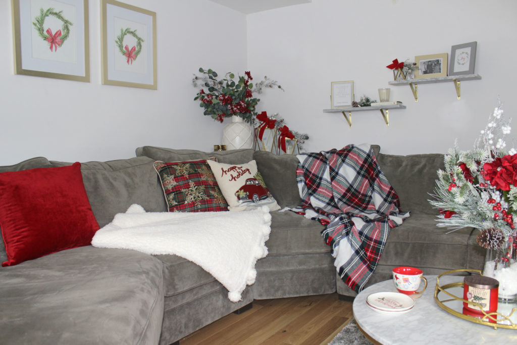 plaid christmas living room